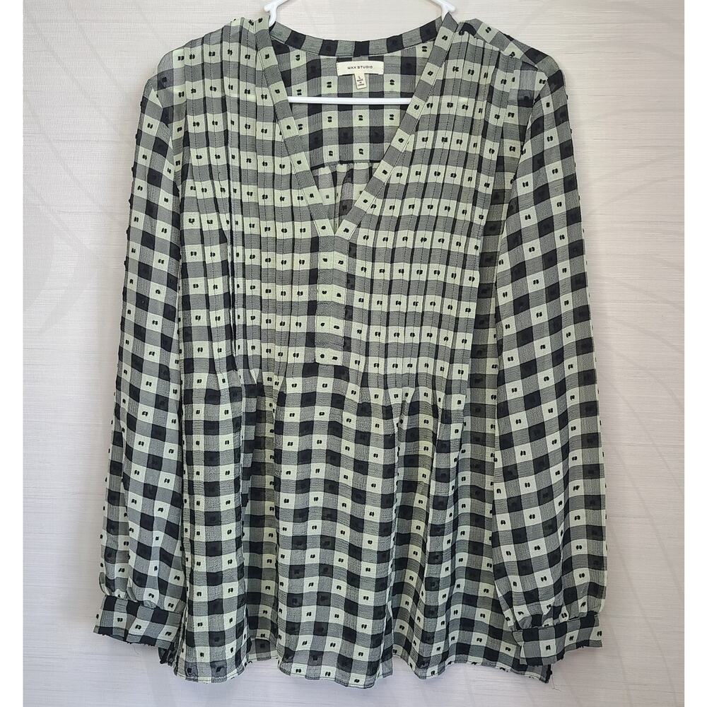 Max Studio Womens Size L Western Boho Top Black & White Bohemian Bell Sleeve